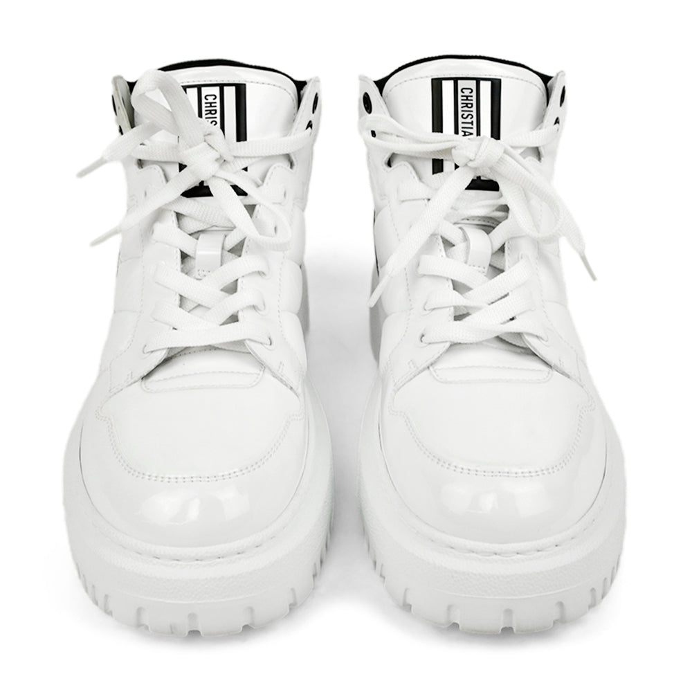 Christian Dior White D-Player Nylon 
Patent Leather High Top Sneakers