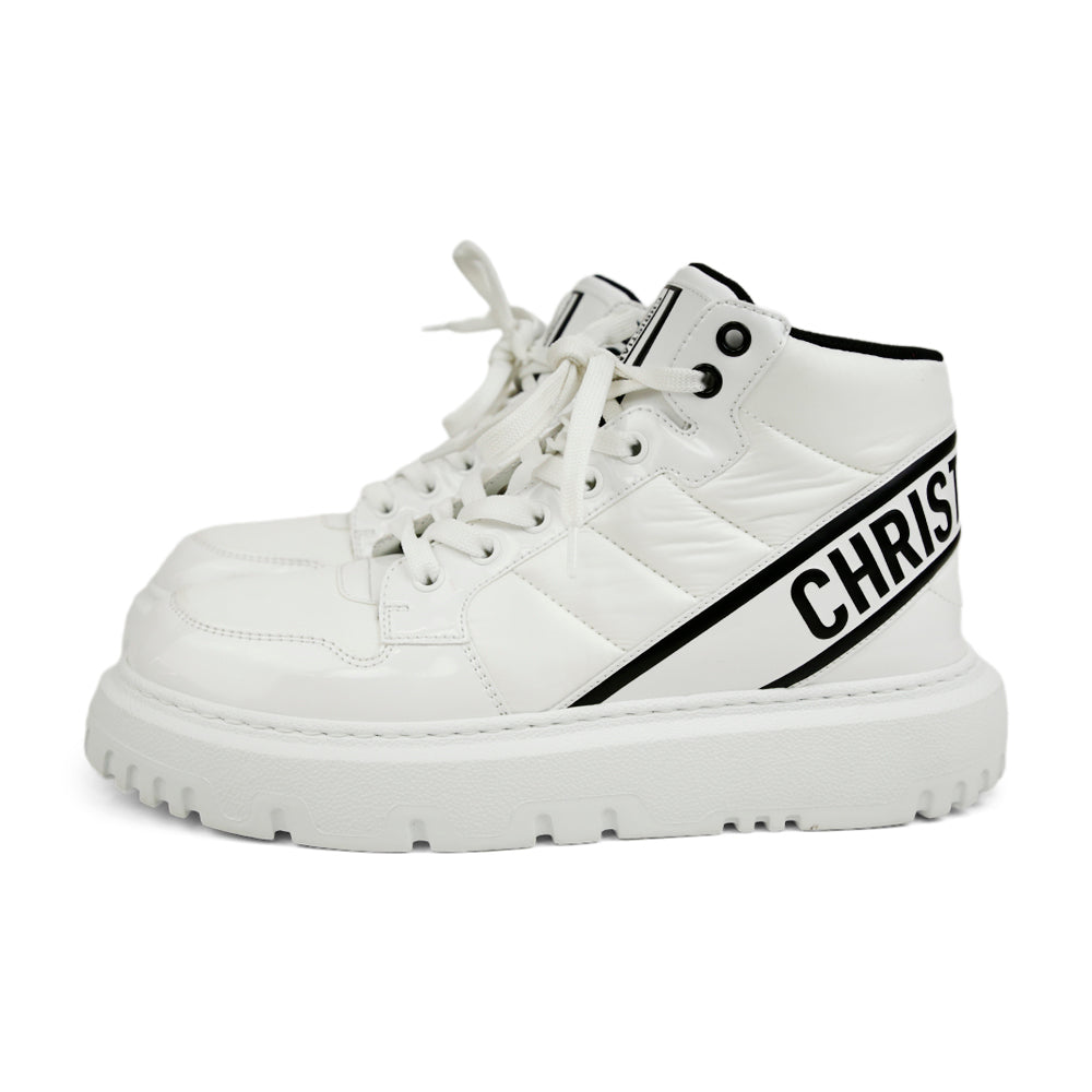 Christian Dior White D-Player Nylon 
Patent Leather High Top Sneakers