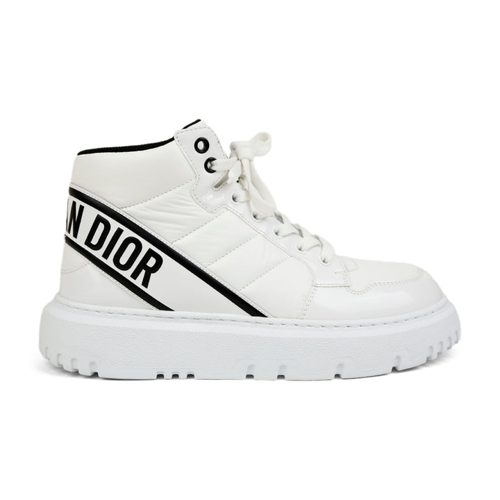 Christian Dior White D-Player Nylon 
Patent Leather High Top Sneakers