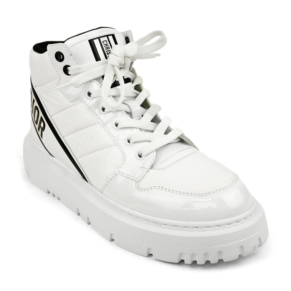 Christian Dior White D-Player Nylon 
Patent Leather High Top Sneakers