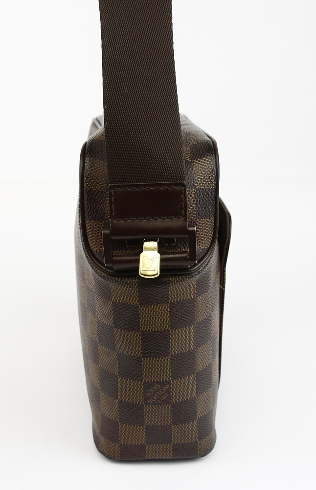 side view of Louis Vuitton Damier Ebene Coated Canvas Olav PM Messenger Bag