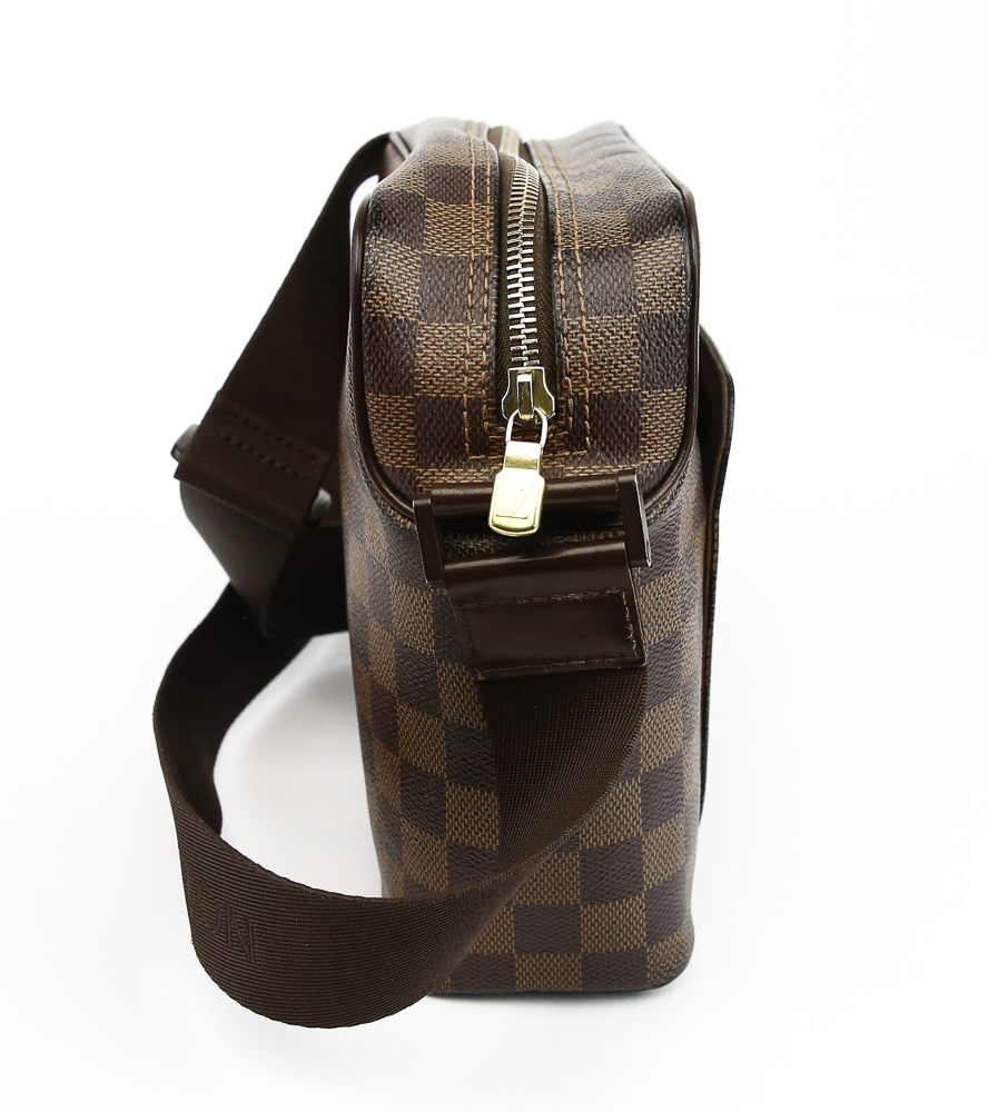 side view of Louis Vuitton Damier Ebene Coated Canvas Olav PM Messenger Bag