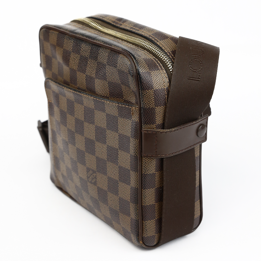 side view of Louis Vuitton Damier Ebene Coated Canvas Olav PM Messenger Bag