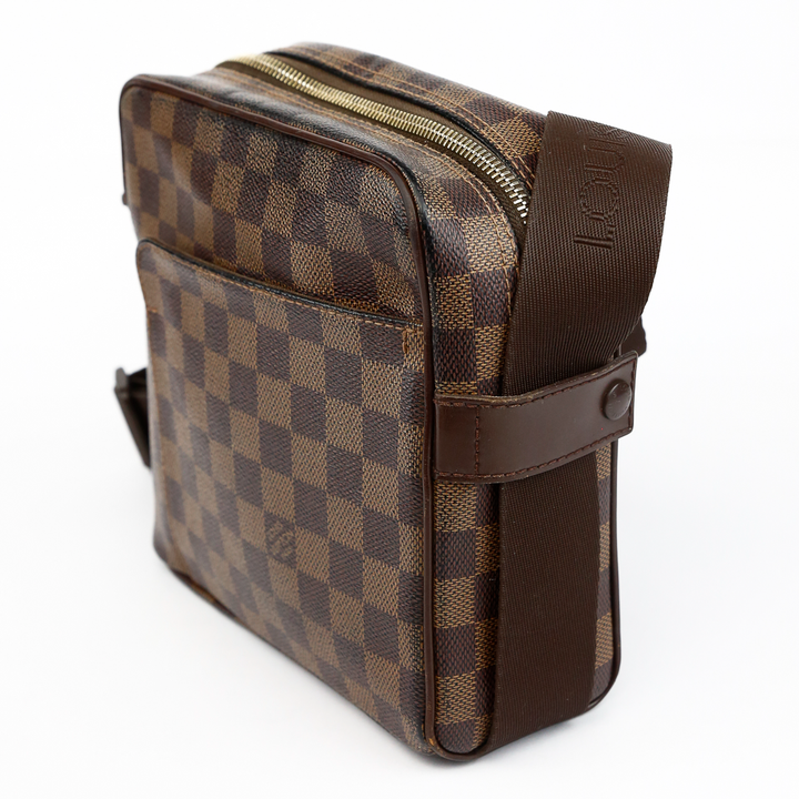 side view of Louis Vuitton Damier Ebene Coated Canvas Olav PM Messenger Bag