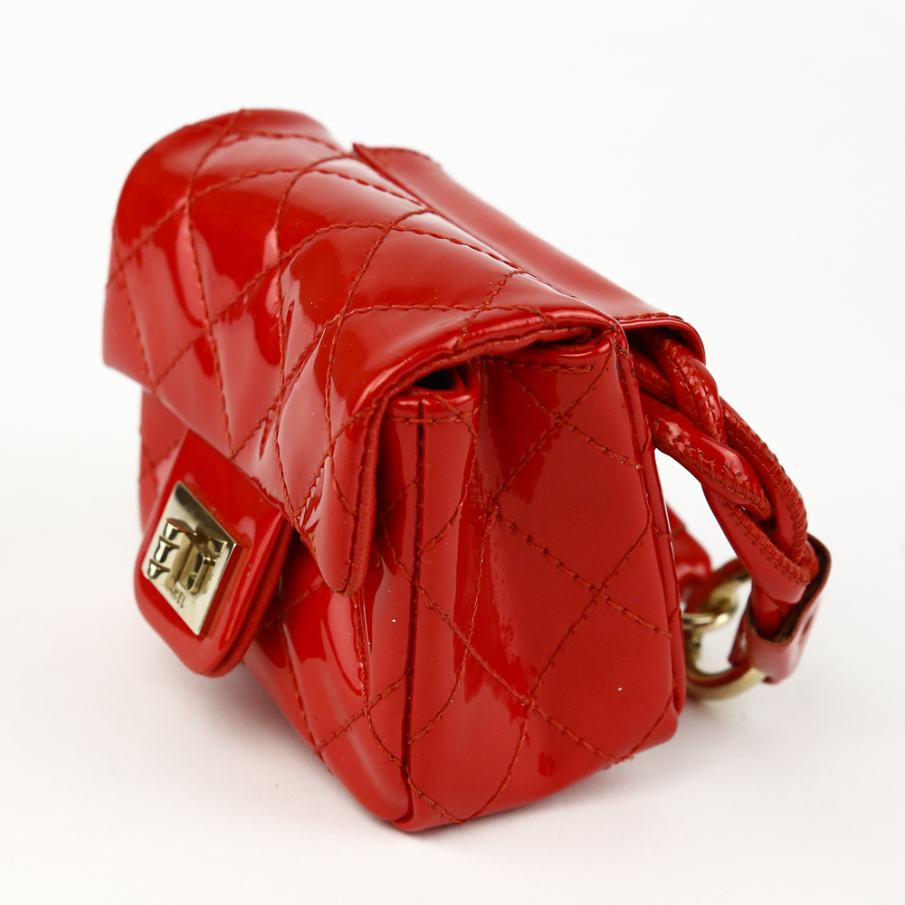 Chanel Red Quilted Patent Leather 2.55 Mini Ankle/Wrist Bag