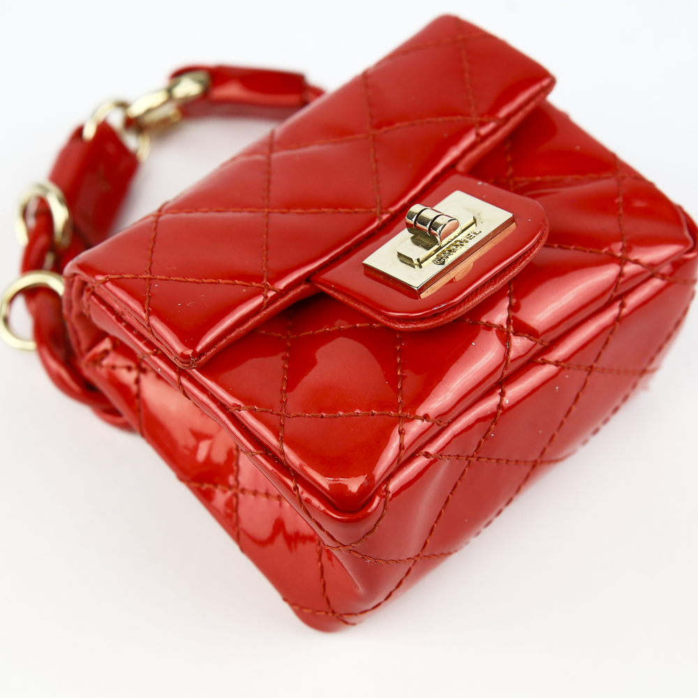 Chanel Red Quilted Patent Leather 2.55 Mini Ankle/Wrist Bag