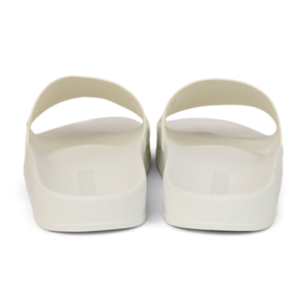 Moschino White Rubber Logo Slide Sandals