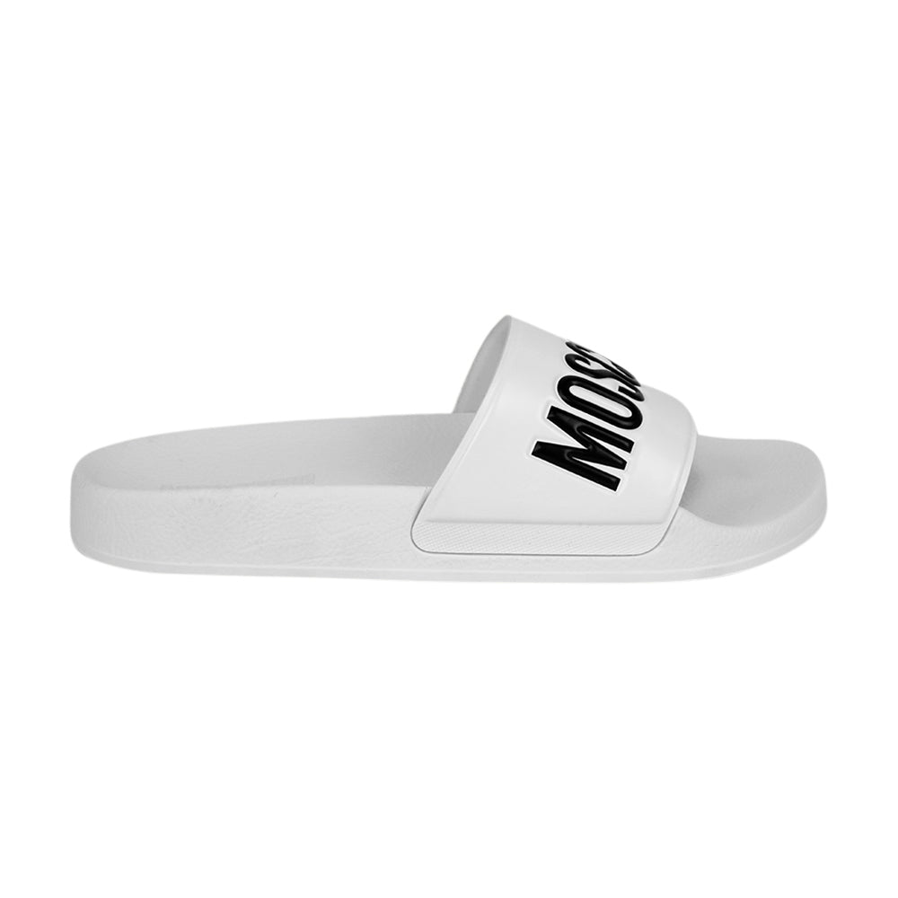 Moschino White Rubber Logo Slide Sandals