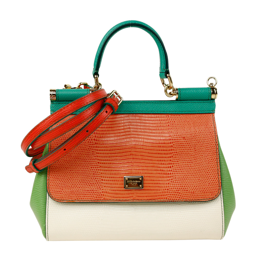 Dolce 
Gabbana Colorblock Embossed Leather Mini Miss Sicily Tote