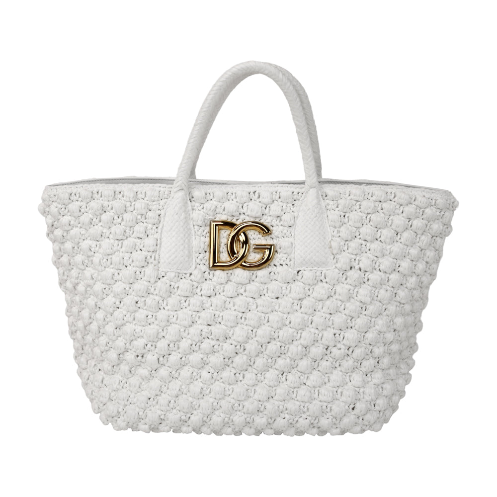 Dolce 
Gabbana White Fefe Crochet Tote Bag