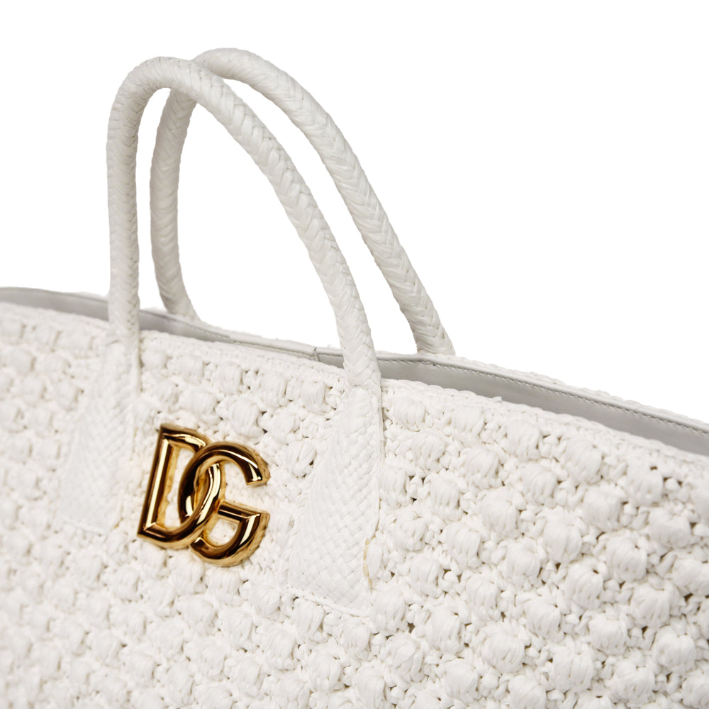 Dolce 
Gabbana White Fefe Crochet Tote Bag