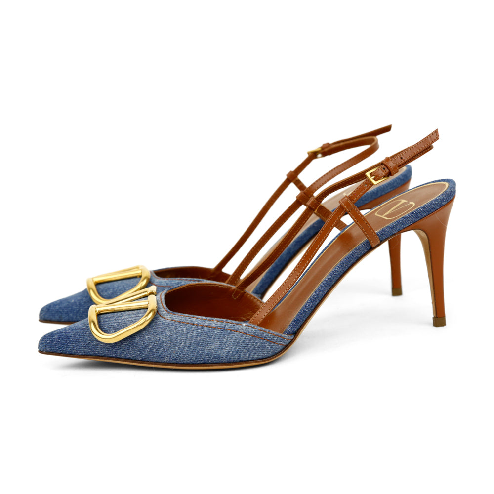 Valentino VLOGO Denim Slingback Pumps