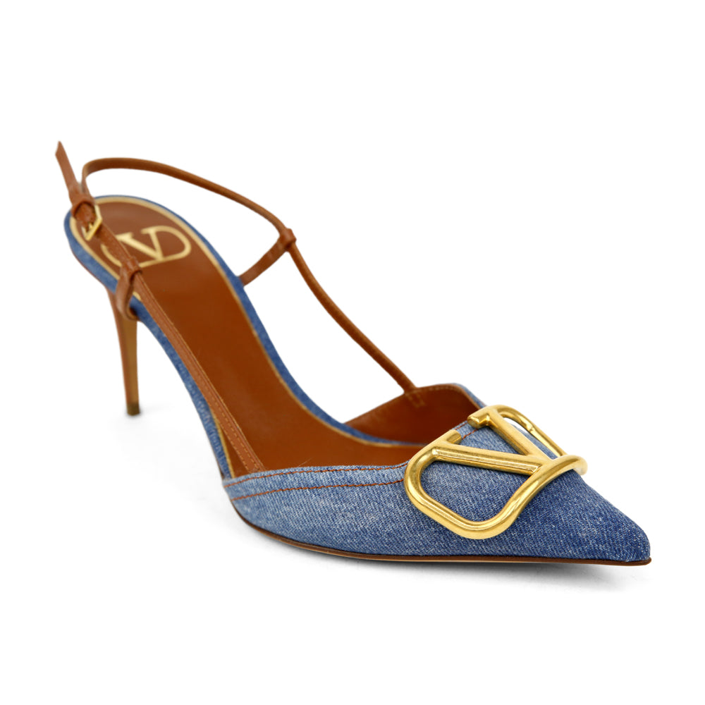 Valentino VLOGO Denim Slingback Pumps