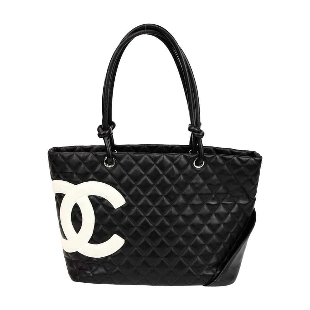 Chanel Black Quilted Lambskin Leather Ligne Cambon Tote Bag