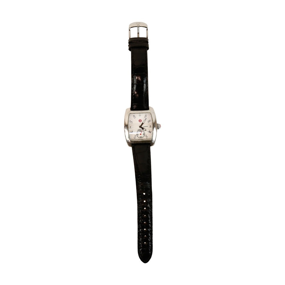 Michelle Black Leather 
Stainless Steel Urban Mini Watch