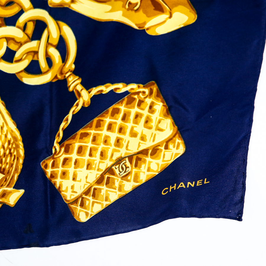 Chanel Navy Silk Charm Bracelet Scarf