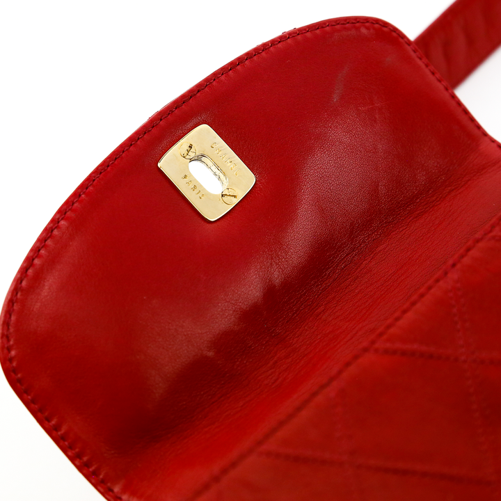 flap view of Chanel Vintage Red Leather Belt Bag