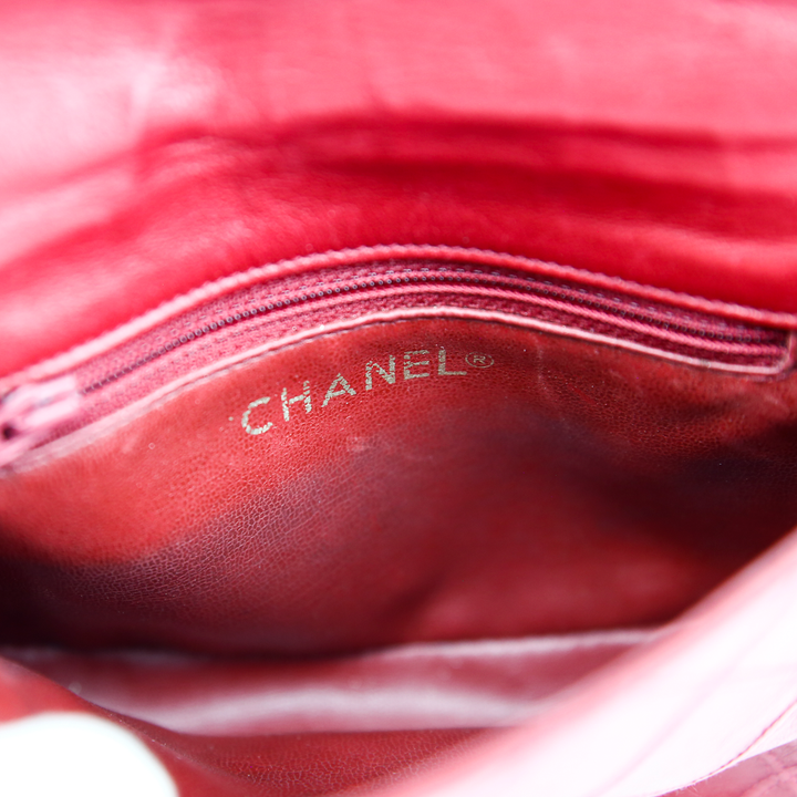 interior view of Chanel Vintage Red Leather Belt Bag