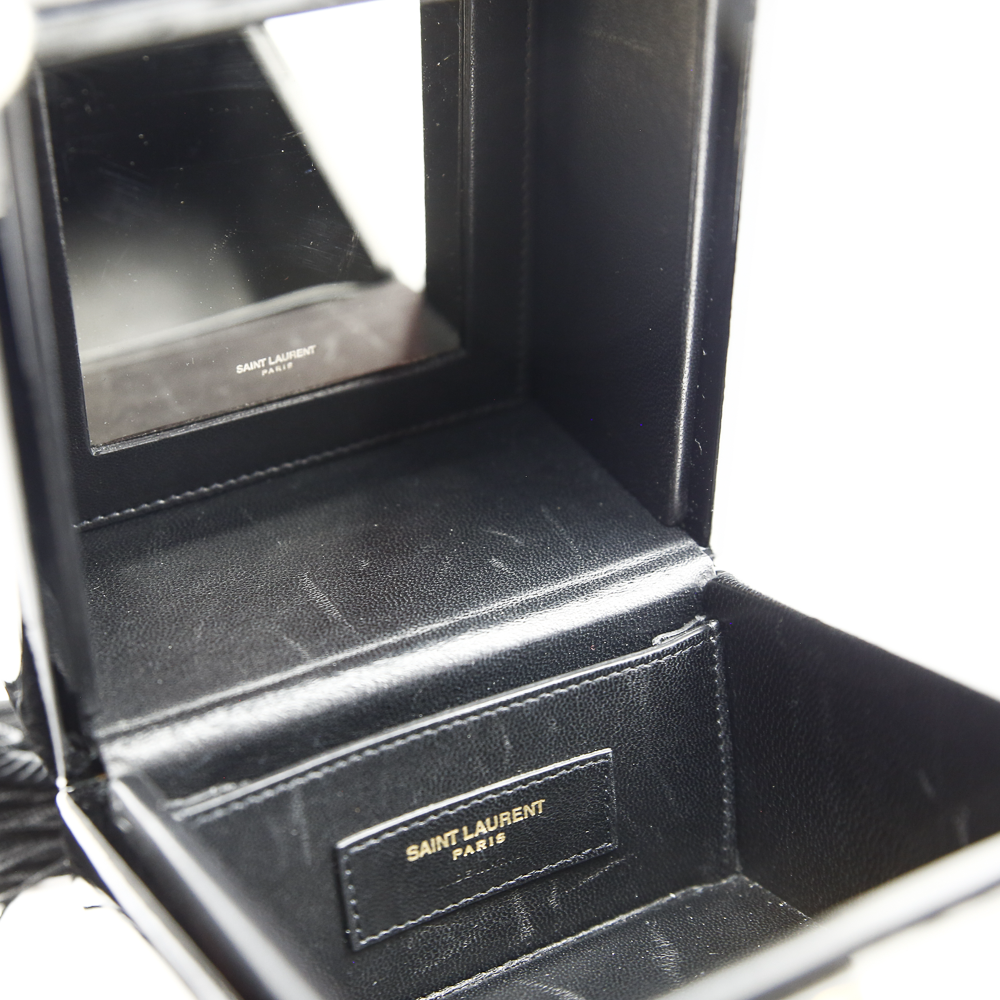 interior view of Saint Laurent Black Patent Jerry Cube Box Clutch