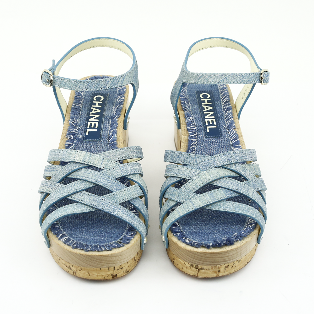 front view of Chanel Denim Clog Platform Sandals