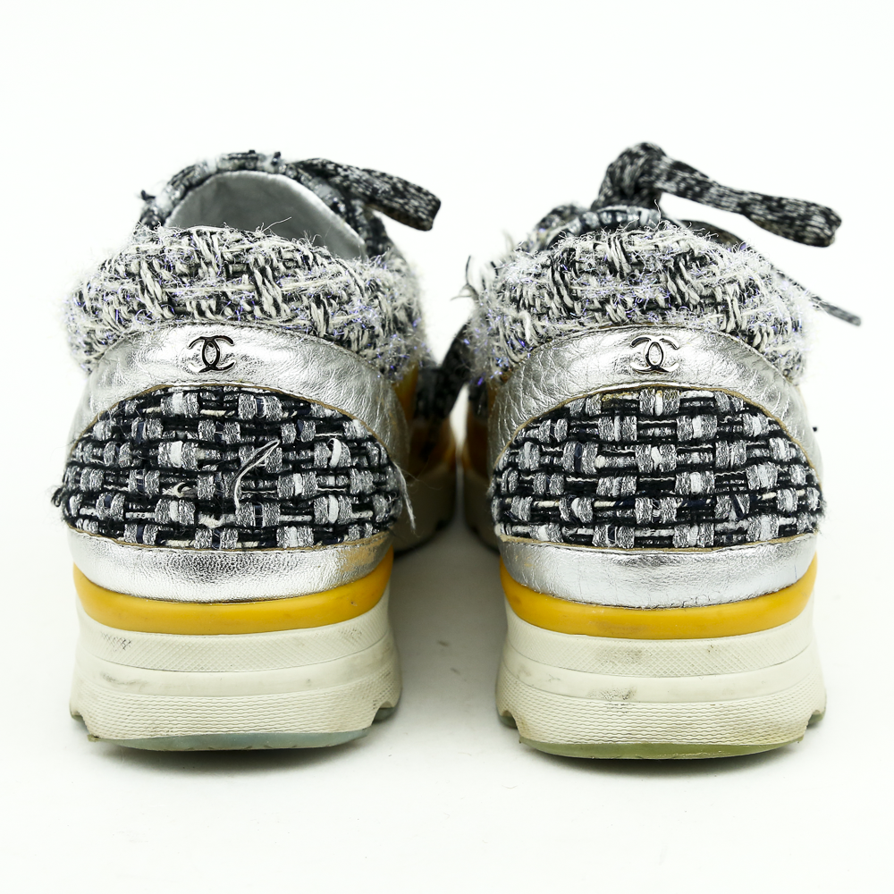 back view of Chanel Tweed Holographic CC Sneakers