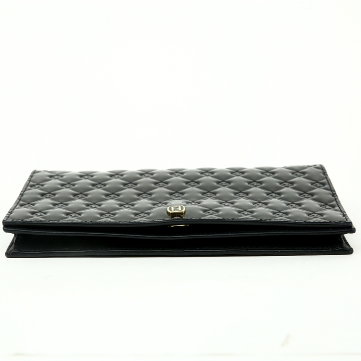 base view of Fendi Fendilicious Black Patent Leather Logo Embossed Wallet on Chain