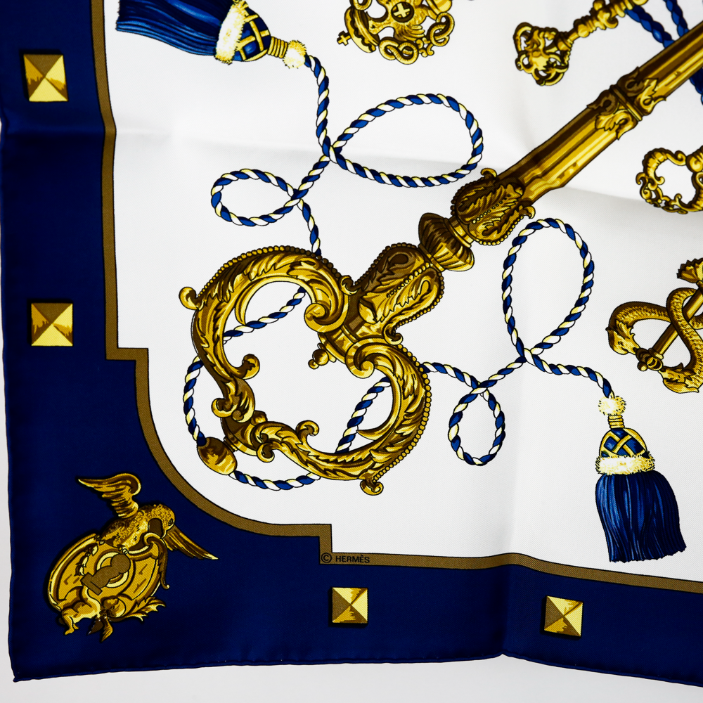 Hermès Les Clés Navy Silk Scarf