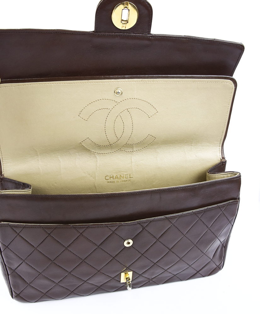 interior view of Chanel Chocolate Brown Vintage Medium Double Flap Bag