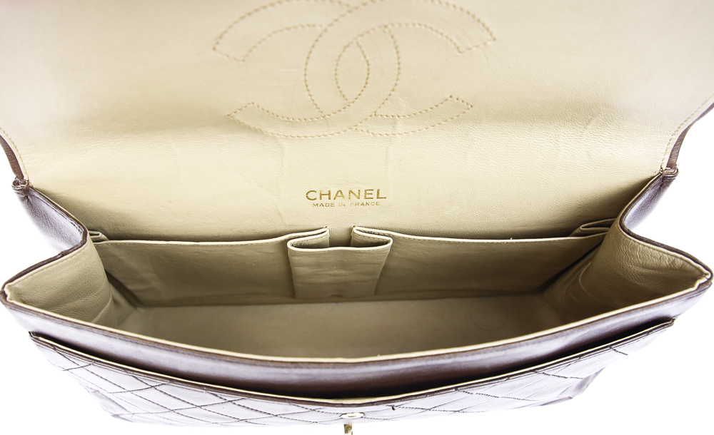 interior view of Chanel Chocolate Brown Vintage Medium Double Flap Bag