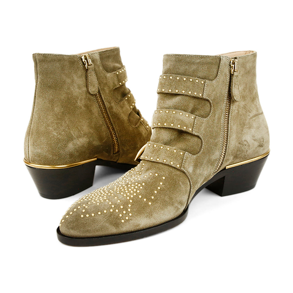 Chloé Susanna Gray Studded Suede Ankle Boots