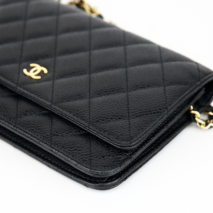 Chanel Black Quilted Caviar Leather Wallet on Chain