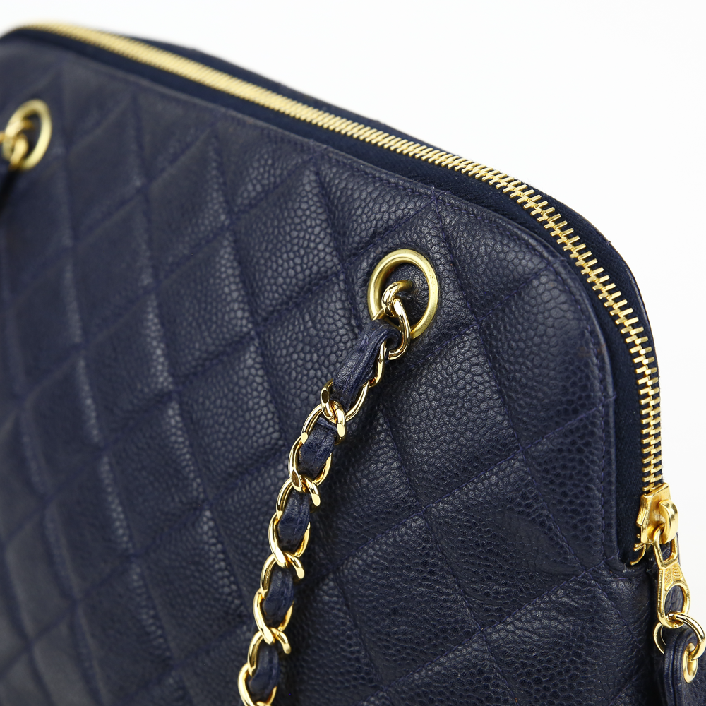 hardware view of Chanel Vintage Navy Caviar Quilted Dome Handbag