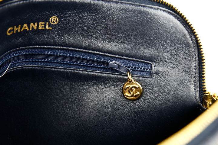 Chanel Vintage Navy Caviar Quilted Dome Handbag