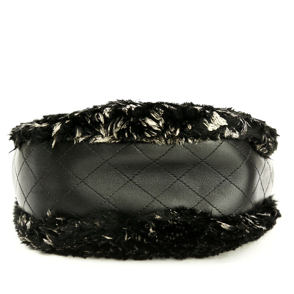 Base View of Chanel Black Leather 
Painted Fur Frame Bag