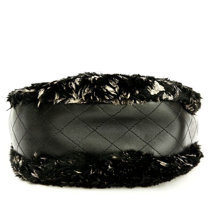 Base View of Chanel Black Leather 
Painted Fur Frame Bag