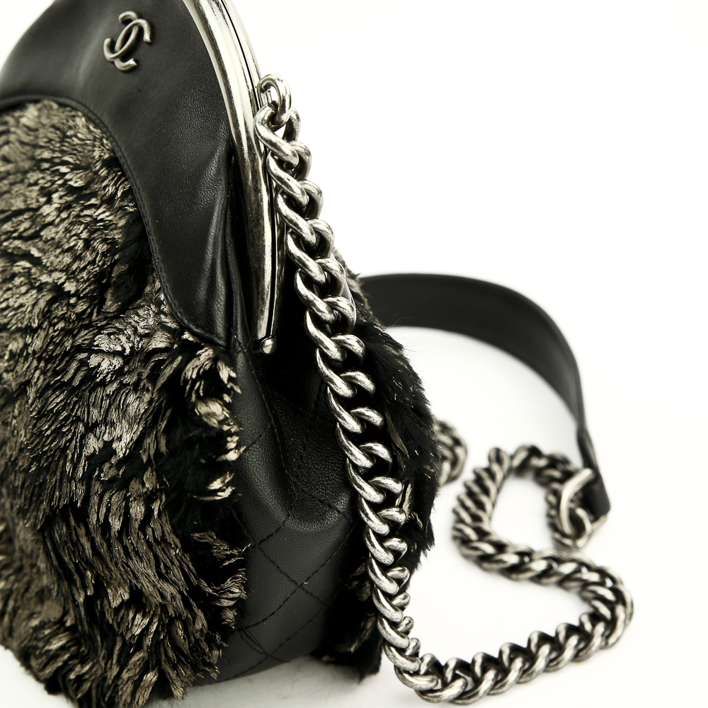 Chanel Black Leather 
Painted Fur Frame Bag