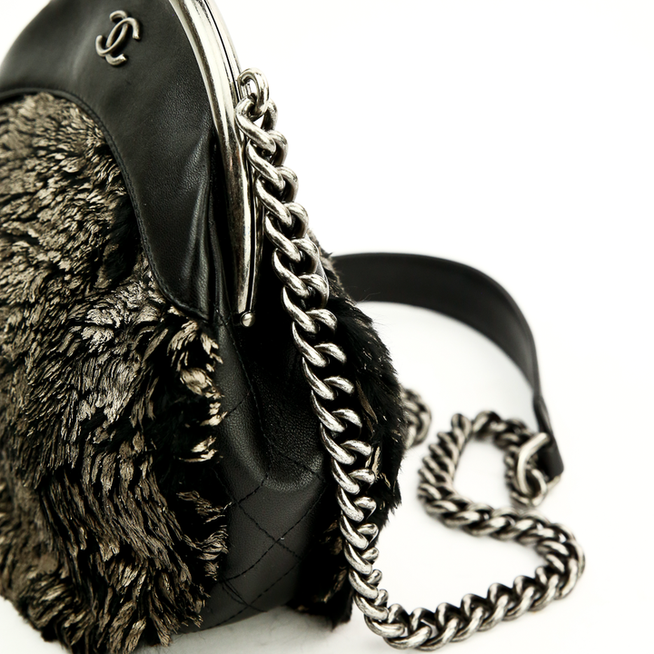 Chanel Black Leather 
Painted Fur Frame Bag