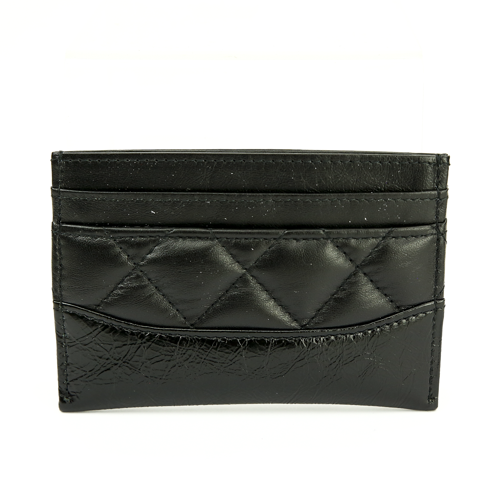 Back view of Chanel Gabrielle Quilted Black Lambskin 
Calf Leather Card Case