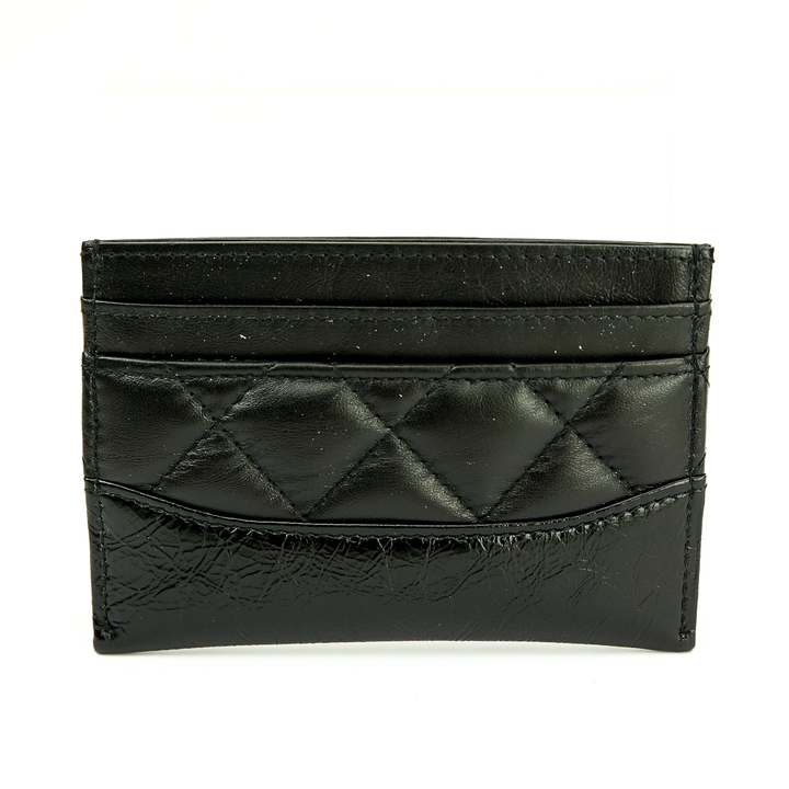 Back view of Chanel Gabrielle Quilted Black Lambskin 
Calf Leather Card Case