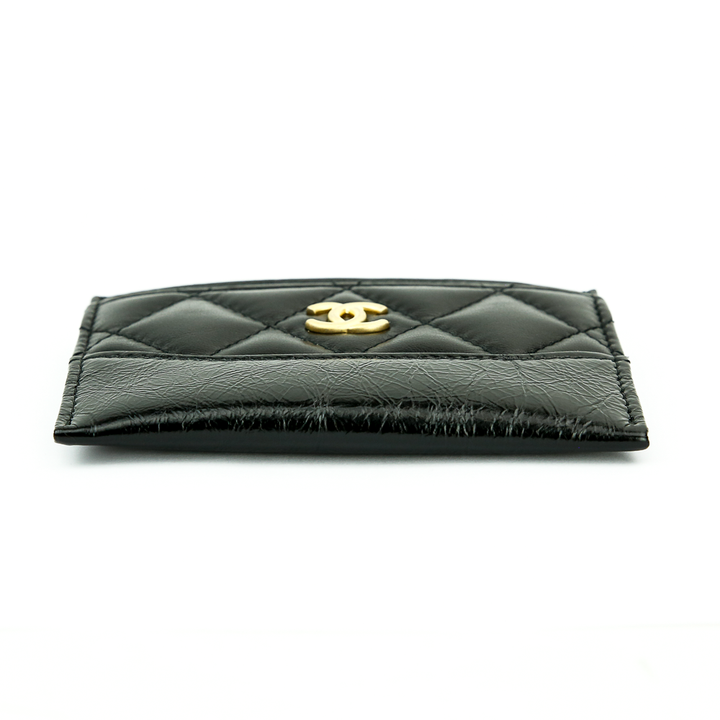 Base view of Chanel Gabrielle Quilted Black Lambskin 
Calf Leather Card Case