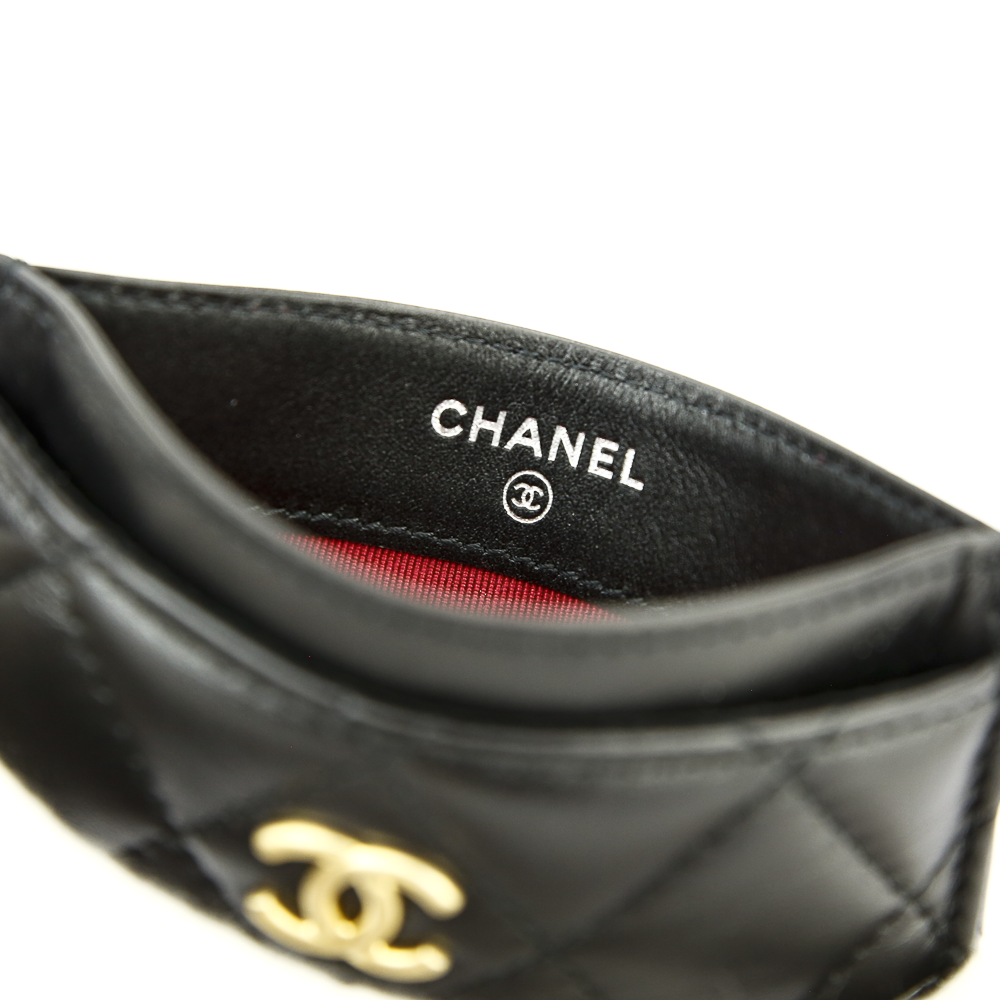 Chanel Gabrielle Quilted Black Lambskin 
Calf Leather Card Case