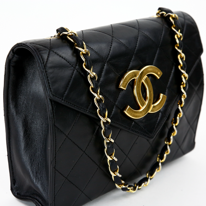 strap view of Chanel Vintage Black Quilted Envelope Flap Bag