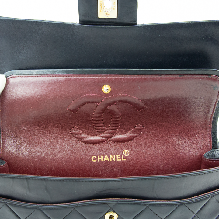 interior view of Chanel Vintage Navy Small Classic Double Flap