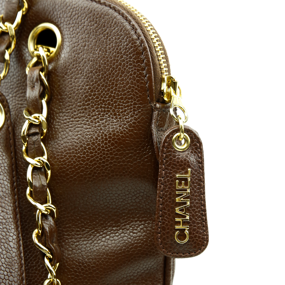 zip tab view of Chanel Vintage Brown Caviar Triple C Shoulder Bag