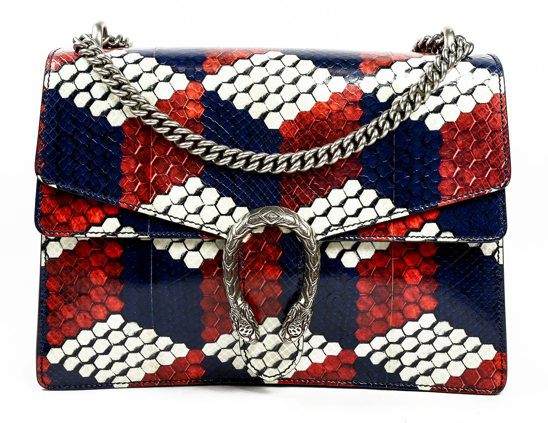 Gucci Red, White 
Blue Python Leather Medium Dionysus Shoulder Bag