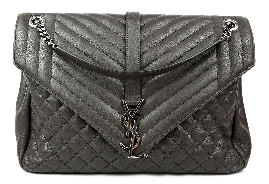 Saint Laurent Gray Quilted Leather Shoulder Bag