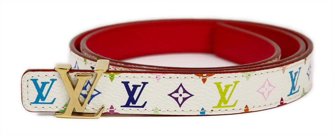 Louis Vuitton White 
Multicolor Leather Slim Belt