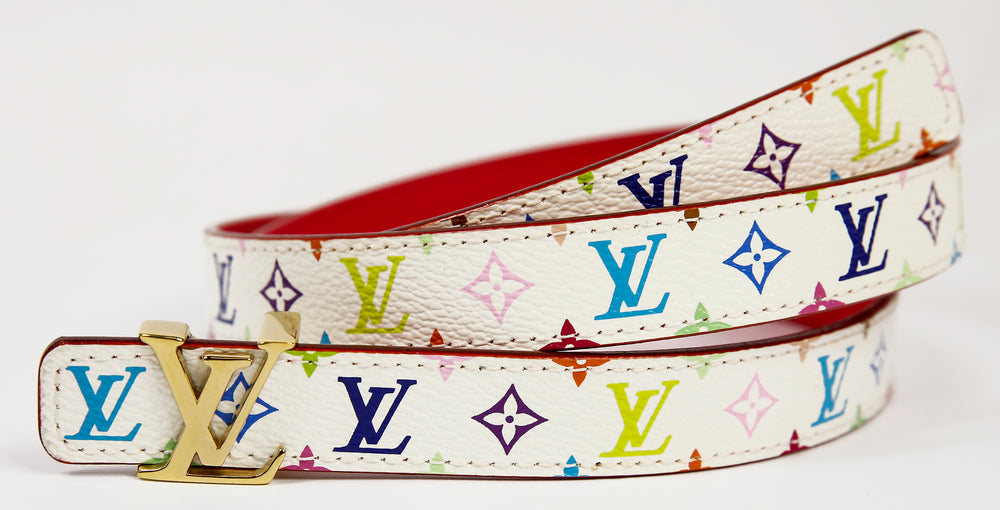 Louis Vuitton White 
Multicolor Leather Slim Belt