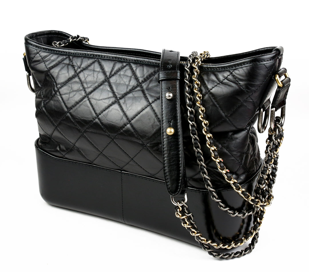 Chanel Black Aged Calfskin Leather Gabrielle Bag