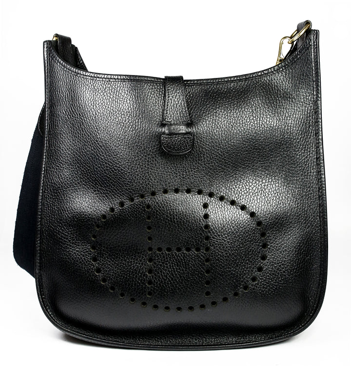 Hermes Black Clemence Leather Vintage Evelyne 1 GM